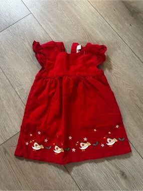 Toddler 12-18M Red Corduroy Embroidered Holiday Dress